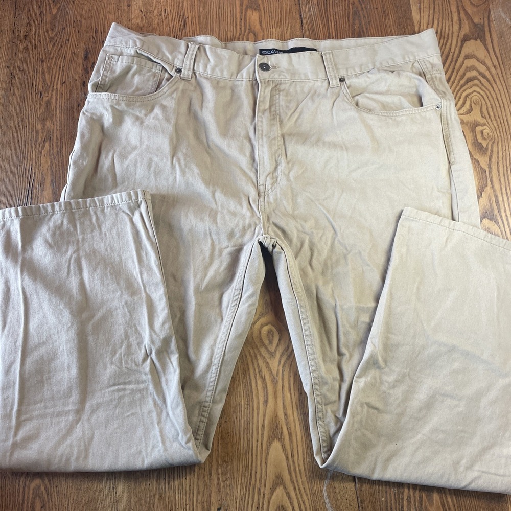 Super Soft! RocaWear Classic Fit Tan pants 46W/32L Embroidered Pockets